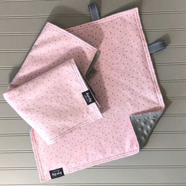 Stroller Blanket & Taggie Set - pink & gray print